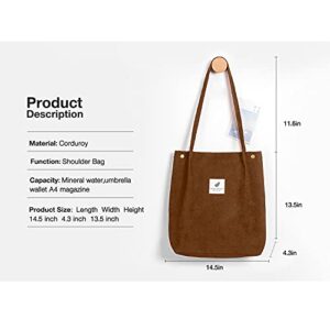 Ndeno Women Tote Bags Grocery Shoulder Bag Corduroy with Inner Pocket for Work Beach Lunch Travel Shopping Shopper Handbags (Brown)