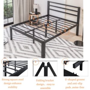 Woozuro California King Bed Frames with Headboard, 18 Inch Heavy Duty Metal Platform Bed Frame with Round-Corner Leg, No Box-Spring Needed, Non-Slip Mattress Foundation, Noise Free, Easy Assembly
