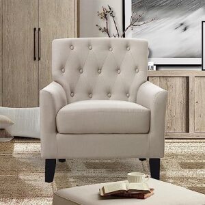 Rosevera Brayle Rosevara Furniture Reading Small Arm Living Room Comfy Accent Bedroom Chairs, Office, Standard, Arm Rest|Tufted Back|High Quantity Padded Seat, Polyester, Warm Beige