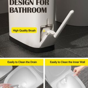 WOA WOA 3.7 Gallons Bathroom Trash Can with Toilet Brush Holder | 14 Liter White Plastic Garbage Can with Black Locking Press Top Lid | Dogproof Slim Rectangular Trash Bin for Toilet