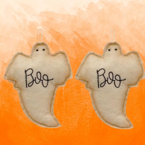 Cottagecore Ghost Halloween Ornament Set, Farmhouse Primitive Prim Country Decor by Christmas Market Ornaments (2 Pieces) - Felt Boo