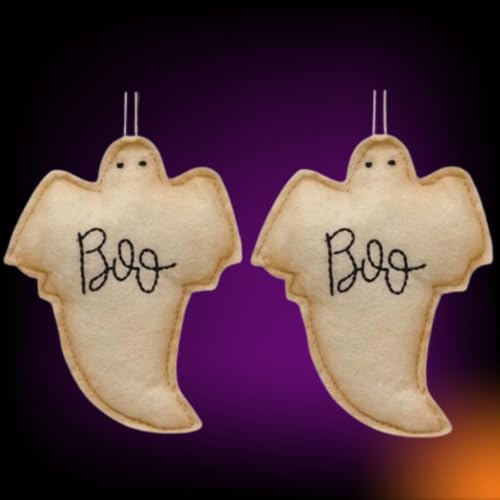 Cottagecore Ghost Halloween Ornament Set, Farmhouse Primitive Prim Country Decor by Christmas Market Ornaments (2 Pieces) - Felt Boo