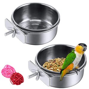 HERCOCCI Bird Feeder Dish Cup, Stainless Steel Parrot Food Bowl Feeding Coop Cups Clamp Holder, Bird Water Cage Bowl for Parakeet Lovebird Conure Cockatiel Budgie Chinchilla (4 Pieces)