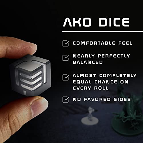 AKO DICE I - Gunmetal - Custom Metal dice Version 1 by AKO Dice. 16mm D6 Game dice with Redesign Concept.