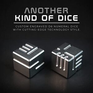 AKO DICE I - Gunmetal - Custom Metal dice Version 1 by AKO Dice. 16mm D6 Game dice with Redesign Concept.