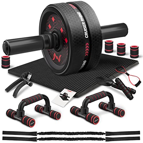 Ab workout equipment, 13-in-1 Roller Wheel Kit, Machine with Resistance Bands, Push Up Bar, Jump Rope, Grip Strength Trainer, Pulling Mat, Perfect for Home & Gym Fitness Equipment