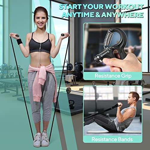 Ab workout equipment, 13-in-1 Roller Wheel Kit, Machine with Resistance Bands, Push Up Bar, Jump Rope, Grip Strength Trainer, Pulling Mat, Perfect for Home & Gym Fitness Equipment