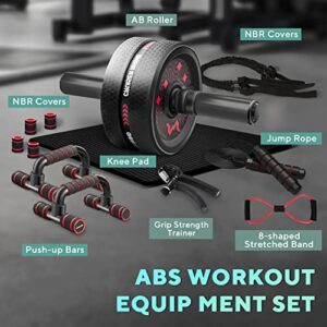 Ab workout equipment, 13-in-1 Roller Wheel Kit, Machine with Resistance Bands, Push Up Bar, Jump Rope, Grip Strength Trainer, Pulling Mat, Perfect for Home & Gym Fitness Equipment