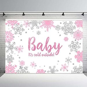 mehofoto 8x6ft winter girl baby shower photo background props snowflakes pink and silver backdrops party decoration baby it's cold outside photo photo banner for dessert table supplies