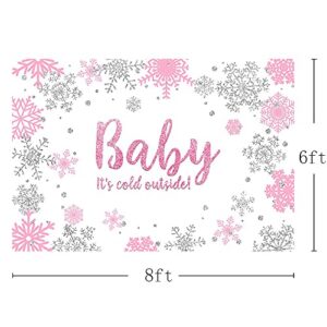 MEHOFOTO 8x6ft Winter Girl Baby Shower Photo Background Props Snowflakes Pink and Silver Backdrops Party Decoration Baby It's Cold Outside Photo Photo Banner for Dessert Table Supplies