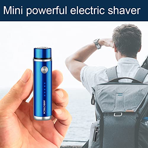 ARECTECH Electric Razor Mini Razor Pocket Razor for Men USB Rechargeable LED Battery Display Best for Travel Shaves Touch Up Shaves Cordless Blue