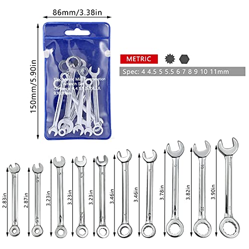 QYQRQF Mini Wrench Set Open End Wrench Combination Wrench Sets With Chain Ring Metric Type Wrenches (10pcs)