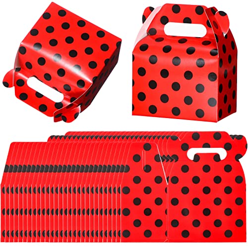 Outus 30 Pieces Ladybug Party Supplies Favor Boxes Ladybug Red Black Polka Dot Candy Boxes for Ladybug Party Wedding Birthday Christmas Baby Shower Decorations, 4 x 2.4 x 4.8 Inch