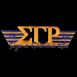 sigma gamma rho signature wings sphinx letters & founding date emblem patch gold