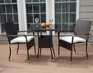 g gvm-us outdoor small patio table and chairs deck furniture set for 2, wicker glass cafe & dining table set for bistro balcony lawn