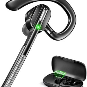 DECHOYECHO Bluetooth Headset V5.1, Wireless Headset with Battery Display Charging Case, Bluetooth Earpiece with Noise Canceling Mic for Driving, Office, Business, Compatible with Cell Phone and PC