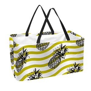 50l shopper bags ananas waves collapsible shopping box grocery tote bag with handles, reusable