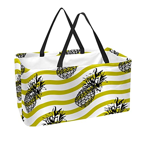 50L Shopper Bags Ananas Waves Collapsible Shopping Box Grocery Tote Bag with Handles, Reusable