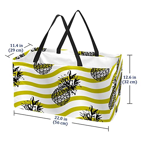 50L Shopper Bags Ananas Waves Collapsible Shopping Box Grocery Tote Bag with Handles, Reusable