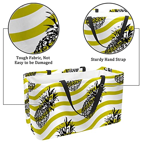 50L Shopper Bags Ananas Waves Collapsible Shopping Box Grocery Tote Bag with Handles, Reusable