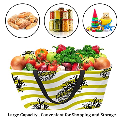 50L Shopper Bags Ananas Waves Collapsible Shopping Box Grocery Tote Bag with Handles, Reusable