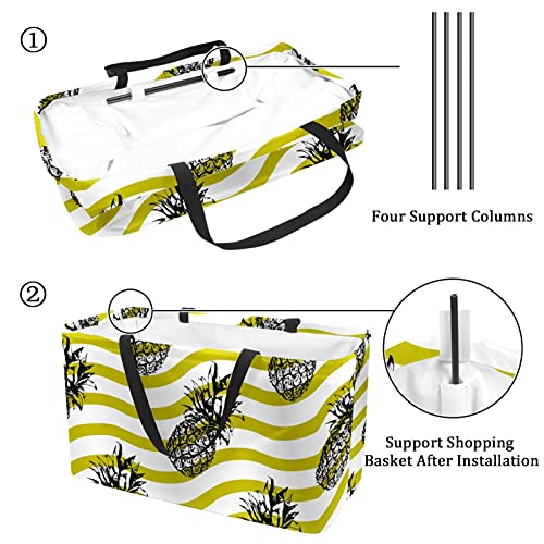 50L Shopper Bags Ananas Waves Collapsible Shopping Box Grocery Tote Bag with Handles, Reusable