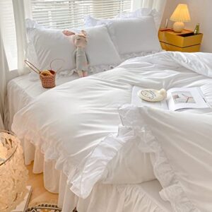 MOOWOO Chic Ruffle Lace Polyester Duvet Cover Set -Girl White Bedding-2 Piece Twin Duvet Cover with Zipper Closure -Ultra Soft and Light Weight(White, Twin)