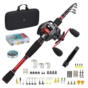 calamus t1 telescopic fishing rod and reel combo, fishing gear set with fishing line, fishing lures kit& accessories and carrier bag for saltwater freshwater-casting 6'6''- moderate fast- medium heavy
