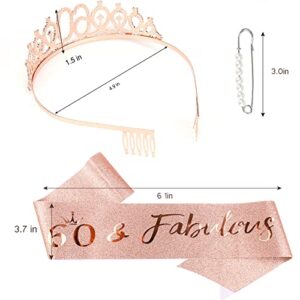 Semato 60 & Fabulous Birthday Crown and Sash Kit- 60th Birthday Gifts for Women 60th Birthday Party Decorations (rose gold)