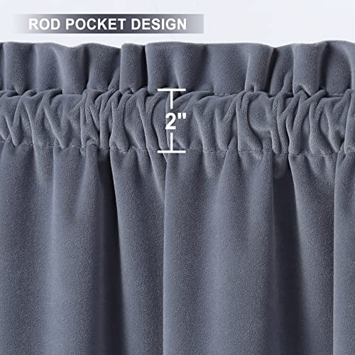 CAROMIO Cafe Curtains Boho Tassels Luxury Velvet Basement Kitchen Window Curtain Panels for Living Room Elegant Home Decor Rod Pocket Window Treatment, Grey, 26" W x 36" L, Set of 2