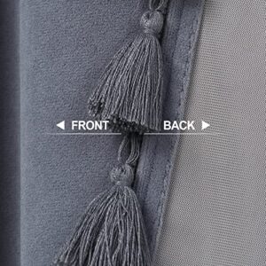 CAROMIO Cafe Curtains Boho Tassels Luxury Velvet Basement Kitchen Window Curtain Panels for Living Room Elegant Home Decor Rod Pocket Window Treatment, Grey, 26" W x 36" L, Set of 2