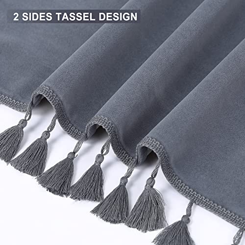 CAROMIO Cafe Curtains Boho Tassels Luxury Velvet Basement Kitchen Window Curtain Panels for Living Room Elegant Home Decor Rod Pocket Window Treatment, Grey, 26" W x 36" L, Set of 2