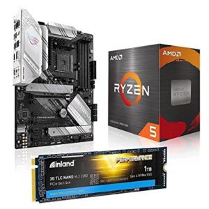 INLAND Performance 1TB PCIe Gen 4.0 SSD + Micro Center AMD Ryzen 5 5600X Desktop Processor Bundle with ASUS ROG Strix B550-A AMD AM4 Zen 3 Ryzen 5000 ATX Gaming Motherboard