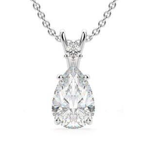 ERAA Jewel Island Girl Pendant 4.00CT, Pear Brilliant Cut, Colorless Moissanite Stone, 925 Sterling Silver, Pendants for Women Daily Wear, Great for Gift Or As You Want