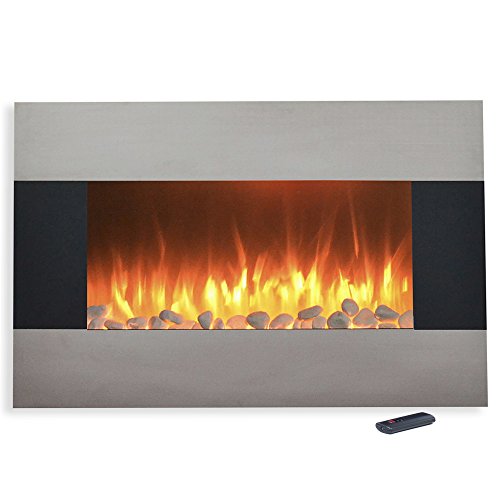 Stainless Steel Electric Fireplace with Wall Mount and Floor Stand and Remote, 36 Inch by Northwest,Gray