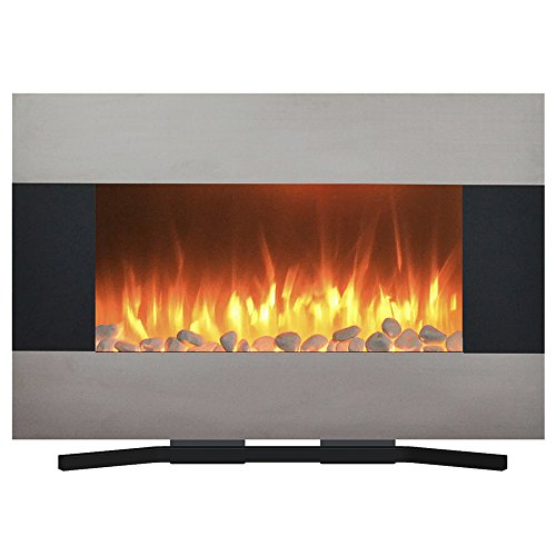 Stainless Steel Electric Fireplace with Wall Mount and Floor Stand and Remote, 36 Inch by Northwest,Gray