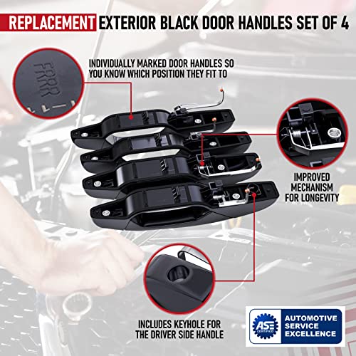 Exterior Black Door Handle Set of 4 - Compatible with Chevy, Cadillac & GMC Vehicles - 2007-2014 Silverado, Tahoe, Escalade, Sierra, Yukon, Avalanche - Replaces 15915659, 20828237, 20954796