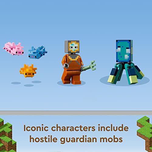 LEGO Minecraft The Guardian Battle Set, 21180 Coral Fish Toy, Gifts for Kids, Boys and Girls Age 8 Plus with Mobs Figures