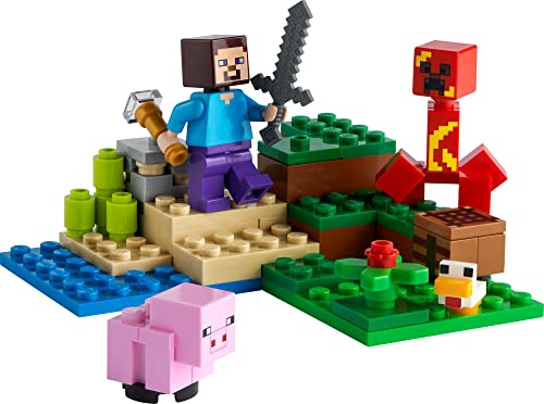 LEGO Minecraft The Creeper Ambush Building Toy 21177, Pretend Play Zombie Battle, Ore Mining and Animal Care with Steve, Baby Pig & Chicken Minifigures, Gift for Kids, Boys and Girls Age 7+ Years Old