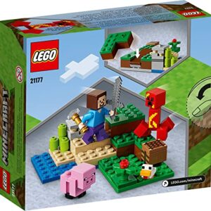 LEGO Minecraft The Creeper Ambush Building Toy 21177, Pretend Play Zombie Battle, Ore Mining and Animal Care with Steve, Baby Pig & Chicken Minifigures, Gift for Kids, Boys and Girls Age 7+ Years Old