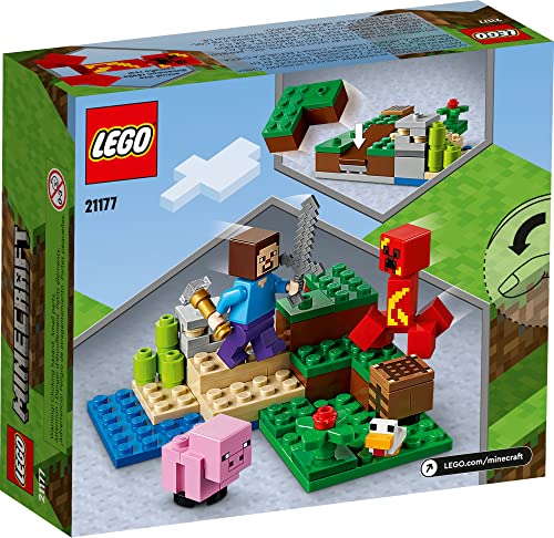 LEGO Minecraft The Creeper Ambush Building Toy 21177, Pretend Play Zombie Battle, Ore Mining and Animal Care with Steve, Baby Pig & Chicken Minifigures, Gift for Kids, Boys and Girls Age 7+ Years Old