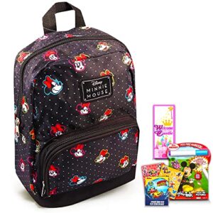 fast forward new york disney minnie mouse preschool backpack for kids, toddlers ~ 5 pc school supplies bundle with canvas 10 inch mini girls, 100+ stickers, coloring book, and more