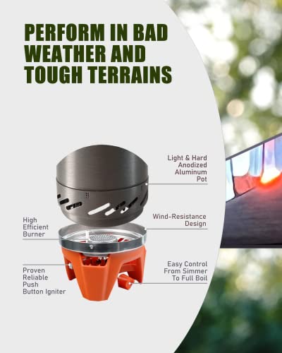 Portable Backpacking Stove WILD-WIND X0 Lightweight Camping Stove Cooking System 1 Liter Pot, One-Piece Design Camp Stove Propane for Hiking, Fishing, Hunting Emergency & Survival (organe)