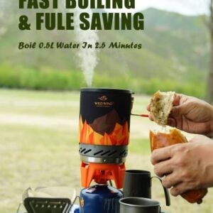 Portable Backpacking Stove WILD-WIND X0 Lightweight Camping Stove Cooking System 1 Liter Pot, One-Piece Design Camp Stove Propane for Hiking, Fishing, Hunting Emergency & Survival (organe)