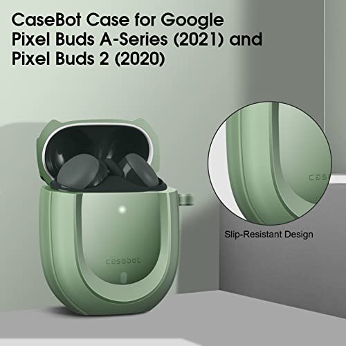 CaseBot Case Cover for Pixel Buds A-Series 2021 and Pixel Buds 2 (2020), Rugged Shield Protective Skin [Front LED Visible](Sage Green)