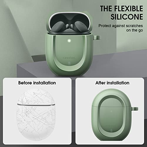 CaseBot Case Cover for Pixel Buds A-Series 2021 and Pixel Buds 2 (2020), Rugged Shield Protective Skin [Front LED Visible](Sage Green)