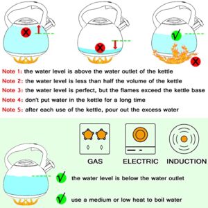 GGC Tea Kettle for Stove Top, Loud Whistling Kettle for Boiling Water Coffee or Milk, 2.7 Quart 3L Heavy Stainless Steel Black Kettle with Wood Pattern Handle, Unique Button Control Kettle Outlet