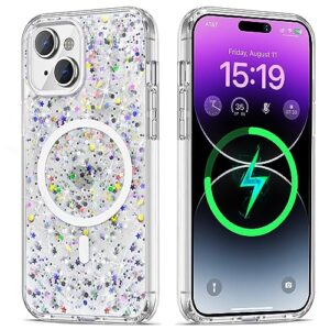 magnetic case compatible with iphone 13 mini case clear glitter - compatible with magsafe charger phone case for women girls, full-body shockproof protective case cover for iphone 13 mini 5.4 inch