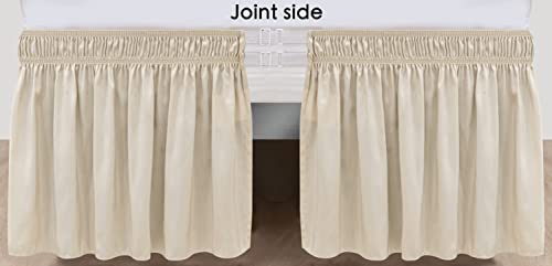 Biscaynebay Wrap Around Bed Skirts for Queen Beds 15" Drop, Light Camel Elastic Dust Ruffles with Adjustable Belts Silky Luxrious Fabric Machine Washable