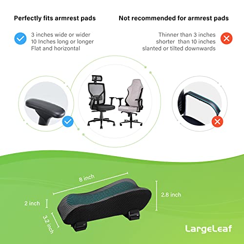 LargeLeaf Chair Ergonomic Armrest Cooling Gel Pads Elbow Pillow Pressure Relief Office Chair Gaming Chair armrest with Memory Foam armrest Pads 2-Piece Set of Chair (Gel+ Memory Foam)